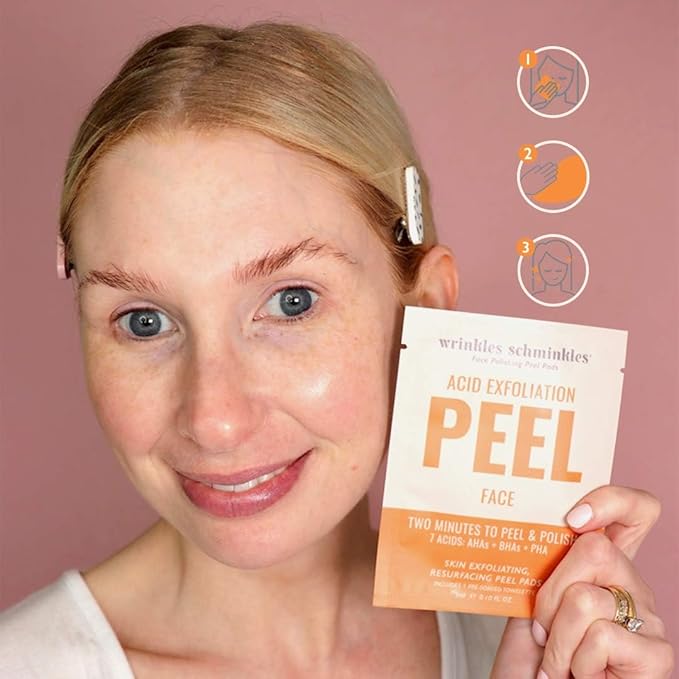 Wrinkles Schminkles Face, Neck & Décolletage Polishing Peel Pads, Skin Exfoliating & Resurfacing, Pack of 5 Towelettes