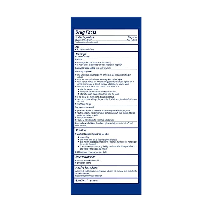 Differin Acne Treatment Gel, 90 Day Supply, Retinoid Treatment for Face with 0.1% Adapalene, Gentle Skin Care for Acne Prone Sensitive Skin, 45g Pump (Packaging May Vary)