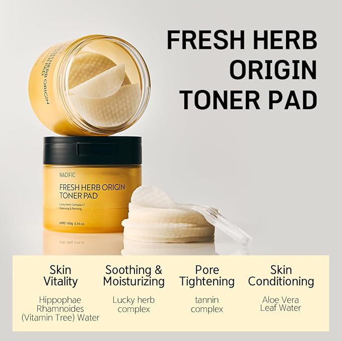 NACIFIC Fresh Herb Origin Cotton Facial Pads - Toner Pads 60 sheets for Radiance Hydration Skin's moisture barrier pH balance Exfoliating Korean skincare for All skin types