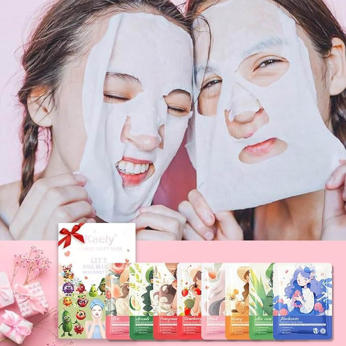 Girl Character Sheet Masks, Spa Party Facial Mask Skincare Set, Sheet Masks Skin Care, Moisturize Brighten Soothe for All Skin Types, Christmas Birthday Gifts for Women Men Girls, (8Pcs)