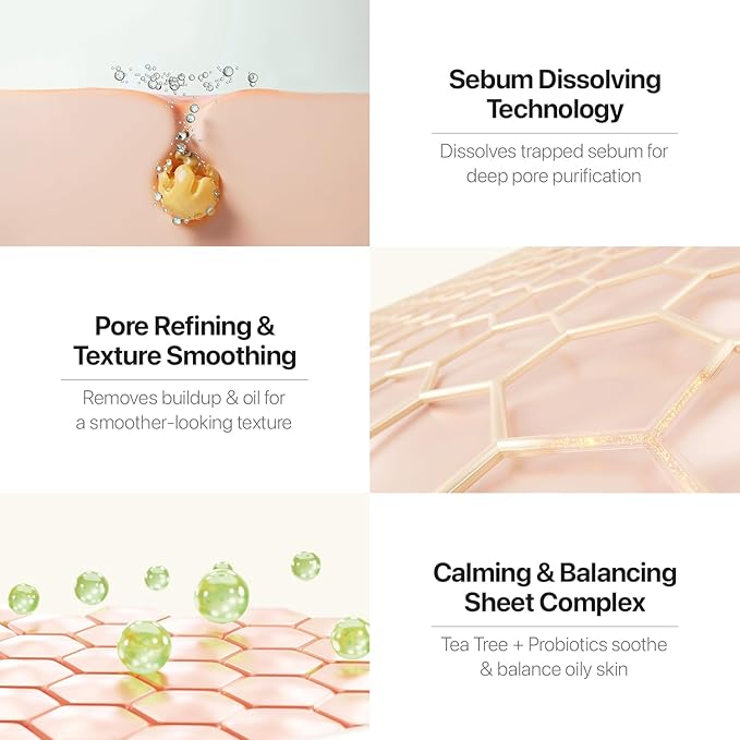 Trouble Patch Mask – Full-Face Acne & Sebum Control Sheet Mask with Tea Tree Biome, Visible Sebum Lift Results, Korean Skincare for Oily & Acne-Prone Skin | Stocking Stuffer Gift | 20ml x 4