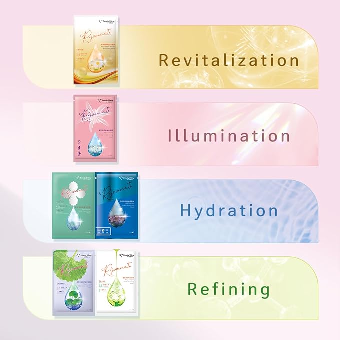 My Beauty Diary Rejuvenate Triple-Brightening Mask, Moisturizing and Nourishing Facial Mask, Restores Radiance. Self Care Face Sheet Mask (5 pcs)