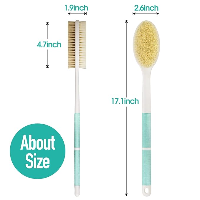 Back Scrubber Anti Slip for Shower,Back Brush Long Handle with Soft and Stiff Bristles,Body Scrubber for Bath or Dry Brush(Green)