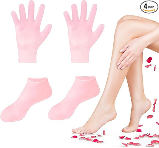 2 Pairs Silicone Socks Gloves Set for Dry Cracked Feet Hands, Silicone Moisturizing Socks for Women, Hand Foot Care, Spa Gel Socks Gloves After Pedicure (Socks Fits Up to Size 10)