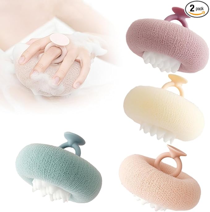 Super Soft Sunflower Suction Cup Bath Ball, 2025 New 2-in-1 Sunflower Bath Ball Exfoliating Bath Sponge Cleaning Brush, Sponge Mesh Pouf Shower Ball for Women, Men Shower (Mix-4Pcs)