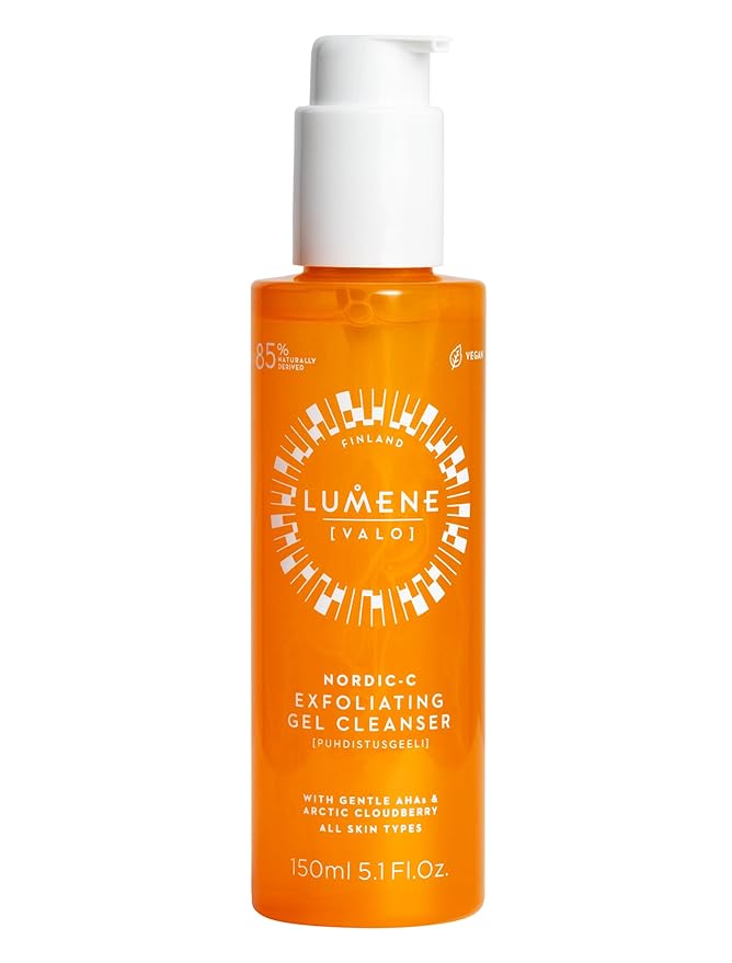 LUMENE Nordic-C [Valo] Exfoliating Gel Cleanser | Vitamin C & AHAs | Arctic Cloudberry Seed Extract | Removes Makeup & Impurities | Gentle Daily Exfoliation | Vegan & Upcycled Ingredients | 5.1 Fl.oz.