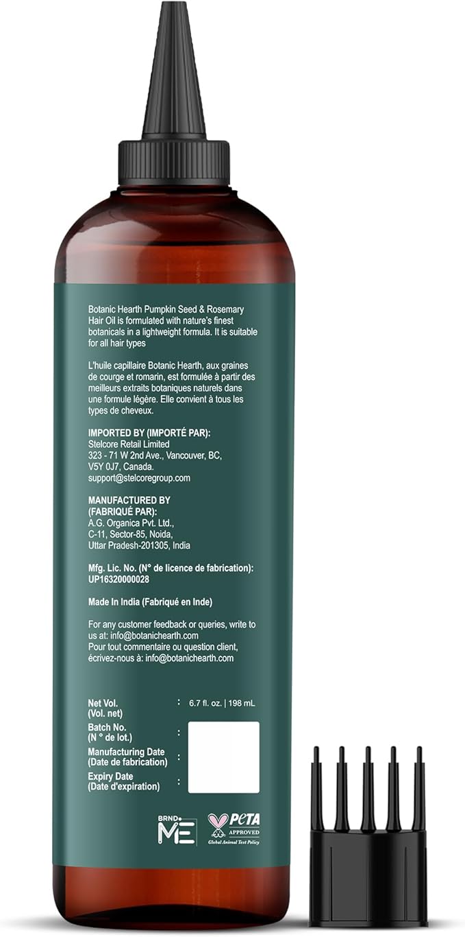 Botanic Hearth 100% Pure Rosemary Pumpkin Seed Oil for Hair Growth, Strengthening Hair Oil for Dry, Damaged, Thinning Hair, Nourishing Hair Tonic for Stronger & Healthier Scalp, Hair Serum, 6.7 fl oz