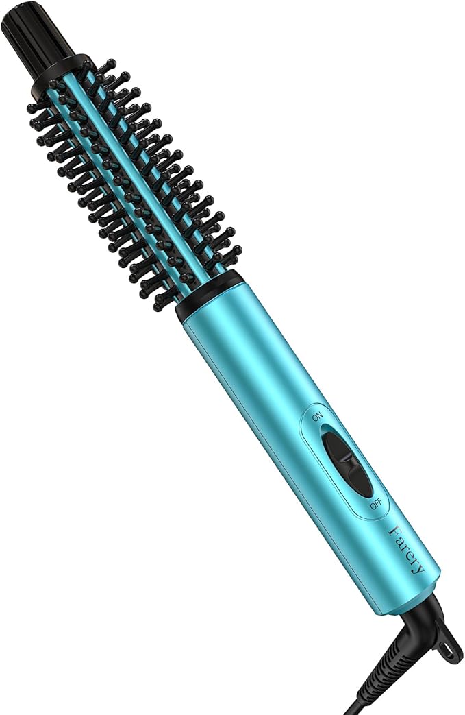 Farery Mini Thermal Brush, Curling Iron 3/4 Inch, Heated Round Brush for Volumizing and Small Curls, Travel Size Curling Iron for Short & Thin Hair, Dual Voltage, One Heat 392°F, Blue