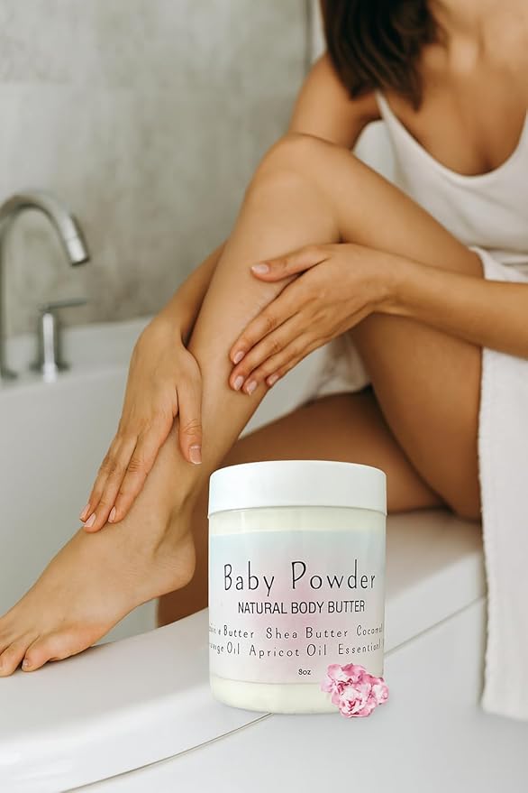 Baby Powder Creamy Whipped Body Butter Nourishing Shea Butter, Cocoa Butter, Coconut Oil, Essential Oils Moisturizer for Body, Feet & Hands Soothes and Softens