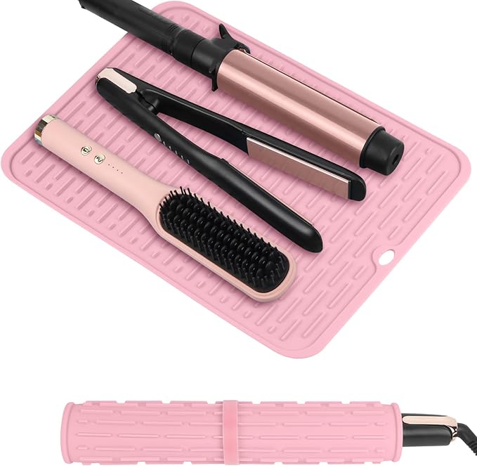 Oversize Silicone Heat Resistant Mat for Curling Irons, Flat Irons, Hair Straighteners and Hot Hair Styling Tools, Portable Hot Tools Cover Pad for Travel Vanity Salon(14.2" x 11.0")