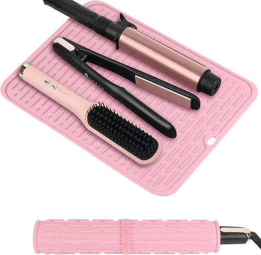 Oversize Silicone Heat Resistant Mat for Curling Irons, Flat Irons, Hair Straighteners and Hot Hair Styling Tools, Portable Hot Tools Cover Pad for Travel Vanity Salon(14.2" x 11.0")