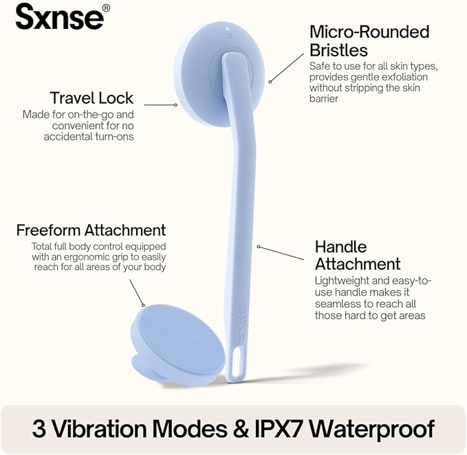 Aura Body Clean Pro⁺ - Silicone Electric Body Scrubber for Acne, Ingrown Hair & KP - IPX7 Waterproof, Rechargeable Exfoliating Shower Brush with Handle. Freeform Grip, & 7000+ Sonic Vibration - Arctic