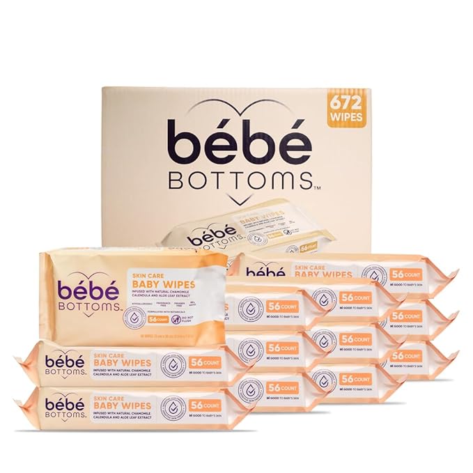 Bébé Bottoms Hypoallergenic Facial Cloth and Baby Wipes - Fragrance & Paraben Free, Sensitive Skin Friendly - Travel Essentials, Baby Essentials - Ideal for On-the-Go Families (672 Count)