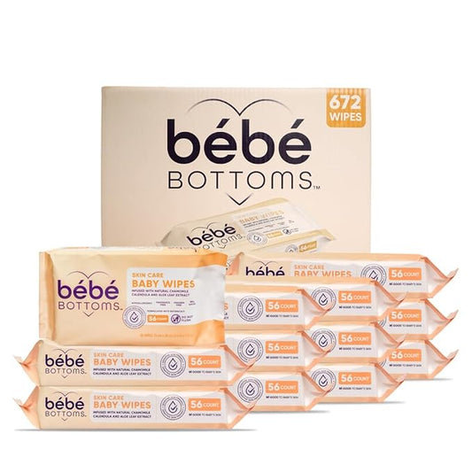 Bébé Bottoms Hypoallergenic Facial Cloth and Baby Wipes - Fragrance & Paraben Free, Sensitive Skin Friendly - Travel Essentials, Baby Essentials - Ideal for On-the-Go Families (672 Count)
