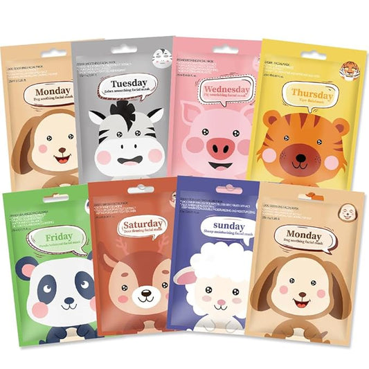 evpct 8 Pack Animal Face Masks Skincare,Spa Kit for Girls Kid Animal Facial Face Masks Skincare for Teens Kids Girls Spa Day Slumber Sleepover Birthday Party Favors Supplies Kit, Sheet Mask Beauty