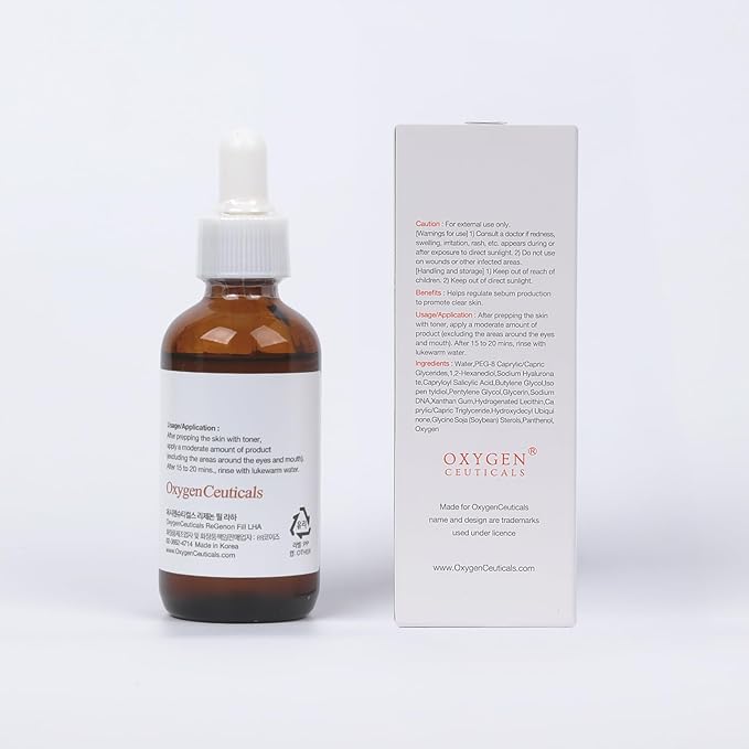 OxygenCeuticals ReGenon Fill LHA – Gentle LHA Exfoliating Serum with 0.7% Capryloyl Salicylic Acid & Idebenone, Brightening & Antioxidant Peel for Sensitive Skin. 1.69 fl.oz (50ml)