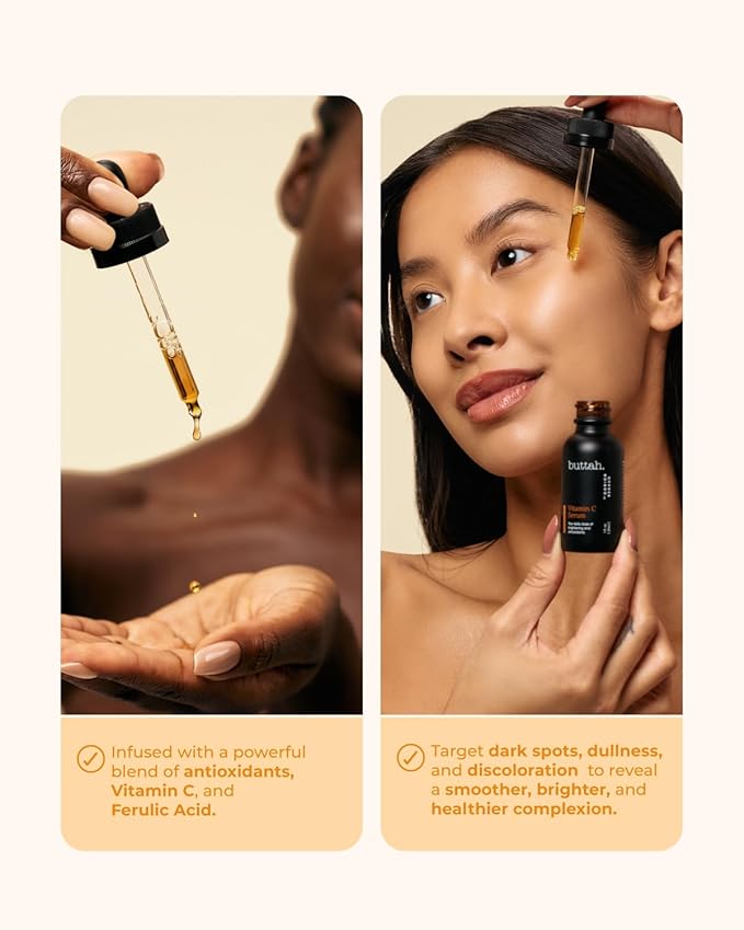 Buttah Skin Vitamin C Serum 1 FL oz e 30mL - For Face - Vitamin E - Ferulic Acid - Green Tea