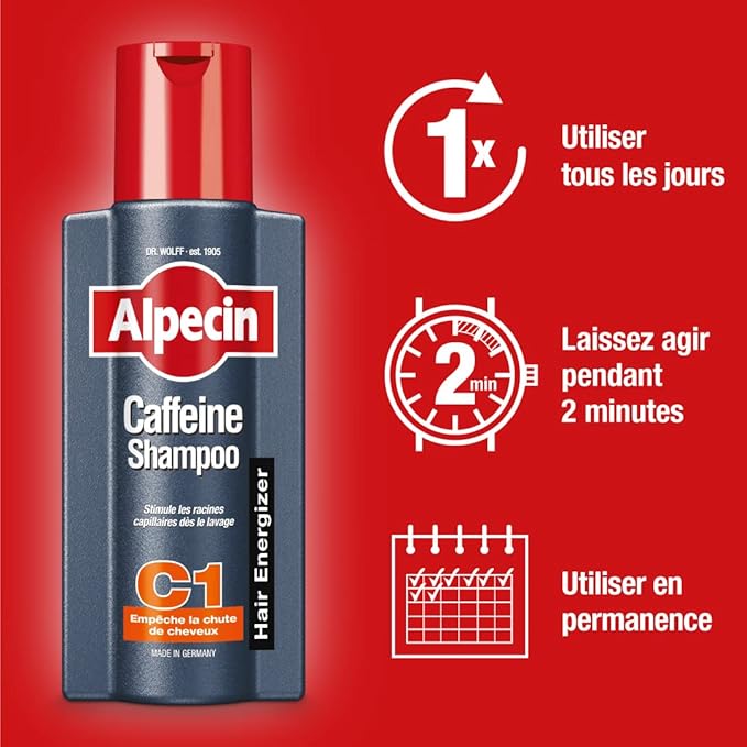 Alpecin C1 Caffeine Shampoo, 8.45 fl oz, Caffeine Shampoo Cleanses the Scalp to Promote Natural Hair Growth, Leaves Hair Feeling Thicker and Stronger