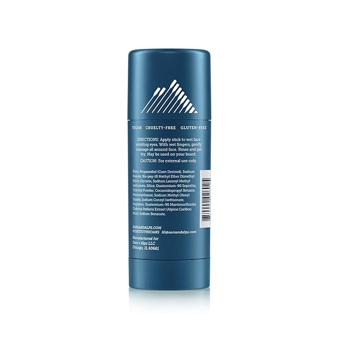 Oars + Alps Exfoliating Face Wash Stick, 2-in-1 Facial Cleanser & Face Exfoliant with Activated Charcoal, Alpine Moss, Dermatologist Tested, Spill Free, Travel Size, 1.2 Oz