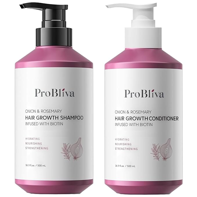 ProBliva Hair Growth Shampoo and Conditioner Set: Onion, Rosemary and Biotin Shampoo & Conditioner for Thinning Hair and Hair Loss – Strengthens, Nourishes & Promotes Thicker Hair and Healthier Scalp