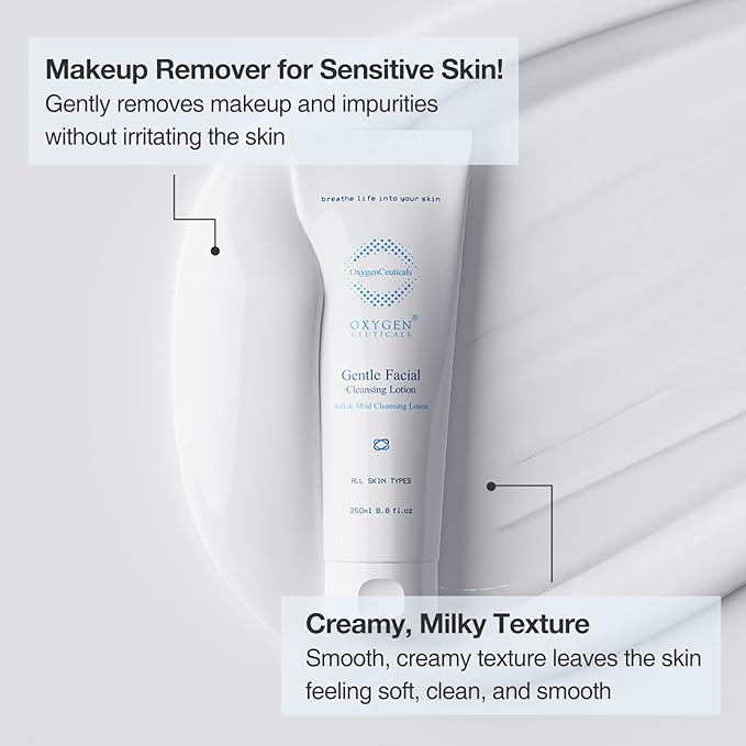 OxygenCeuticals Gentle Facial Cleansing Lotion – Hydrating Cleanser for Sensitive & Dry Skin, Removes Makeup Residue & Impurities Without Greasy Feel, Enriched with Botanic Oils 8.8 fl.oz (250ml)