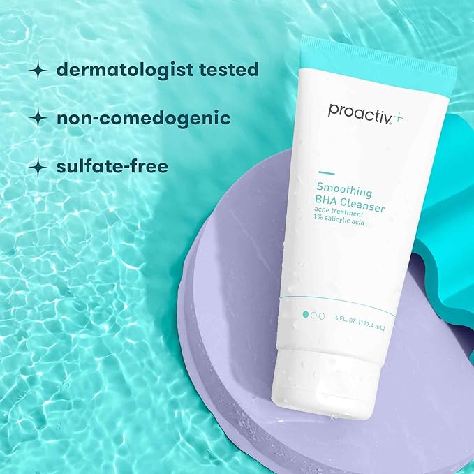 Proactiv+ Smoothing BHA Cleanser, 6 oz, Unscented Acne Treatment for All Skin Types, 1% Salicylic Acid Cleanser with Soothing Aloe