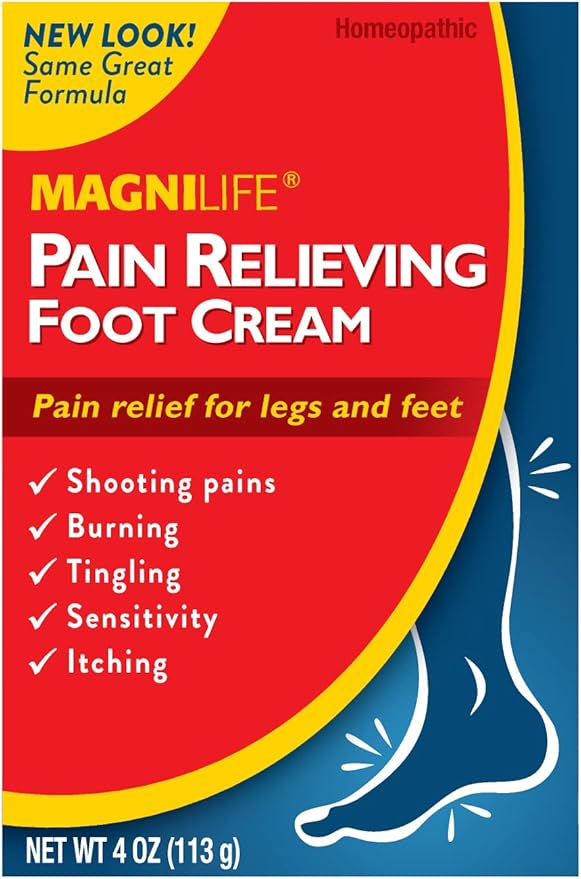 MagniLife Pain Relieving Foot Cream, 4 oz, Soothing Relief for Soreness, Pain, Burning, Tingling, Itching or Sensitivity in Feet & Legs, Moisturizing & Hydrating Foot Cream, No Petroleum