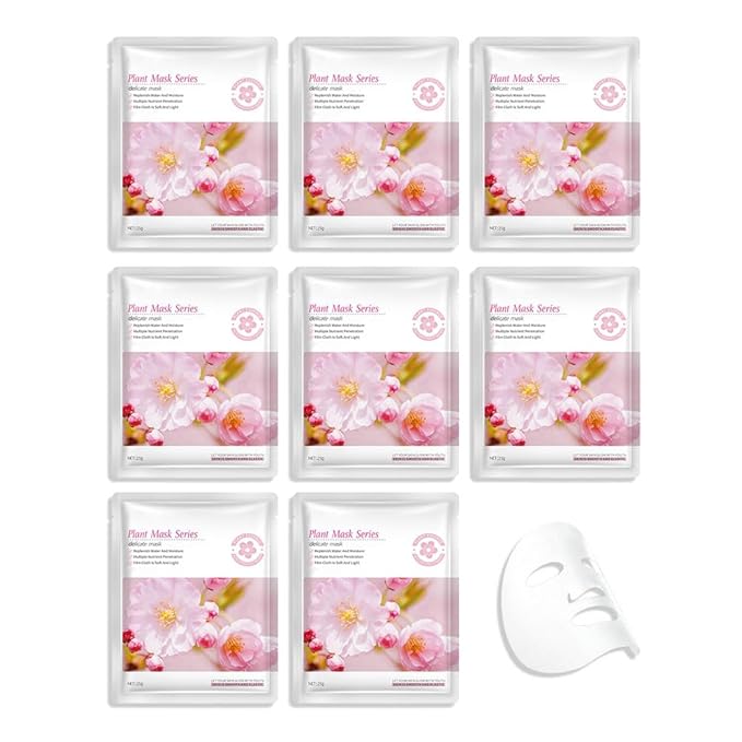 8 Pack Cherry Blossom Face Mask,Pink Face Masks Spa Day kit Supplies for Teens Girls Women,Sheet Facial Mask Skincare for Kids Gifts Set,Hydrate Nourish Soothe for All Skin Types,Spa Party Favors