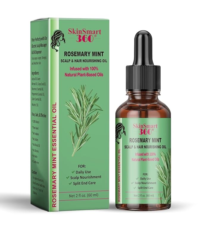 SkinSmart 360® Rosemary Mint Hair Growth Oil & Scalp Care for Men & Women – 100% Natural, Plant-Based, Non-Greasy Formula for Hair, Eyebrows & Lashes – 60 mL