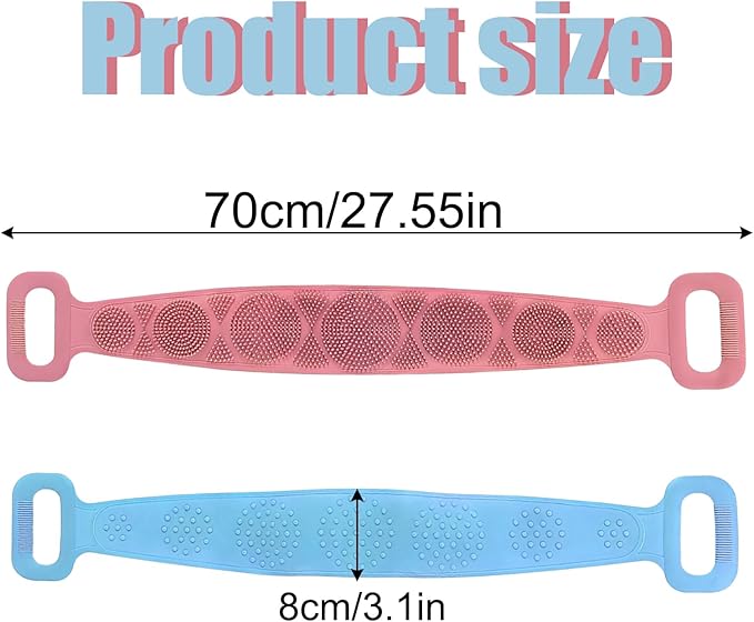 Silicone Body Scrubber for Shower,Silicone Back Body Scrubber with Handle,27.5 Inch Exfoliating Deep Clean Bath Body Brush Scrubber for Men and Women-2 PCS