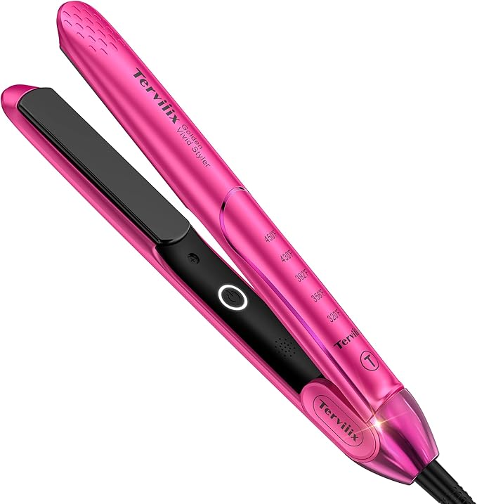 Terviiix Plancha De Cabello Profesional, 1 Inch Ceramic Flat Iron, Non-Snagging Plates, 3X Less Damage, 15s Fast Heating | Hair Straightener and Curler 2 in 1, 5 Adjustable Heat Settings, Hot Pink