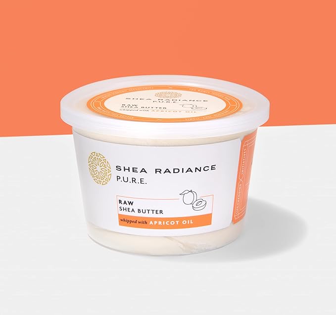 Shea Radiance P.U.R.E Raw Shea Butter | 100% Natural & Unrefined Body Butter | Soothes, Softens, & Increases Collagen | Long Lasting Moisture | Moisturizer for Sensitive Skin | Apricot Oil (9 oz)