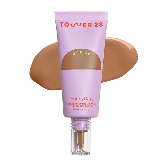 Tower 28 Beauty SunnyDays SPF 30 Tinted Mineral Sunscreen - For Sensitive Skin - 2-in-1 Facial Broad Spectrum UVA/UVB Protection + Foundation – Shade 40 RUNYON, 1 Fl Oz