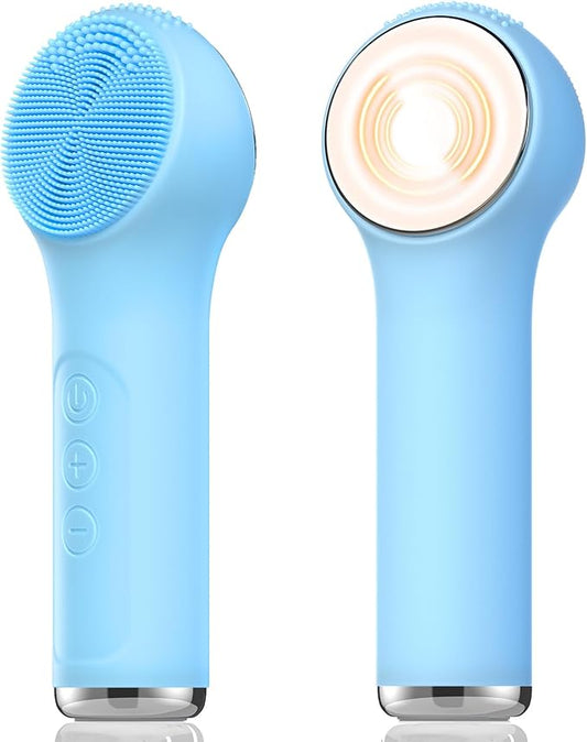 Silicone Facial Cleansing Brush, Portable Electric Face Scrubber with Heat and Vibration, 3 Modes Adjustable, Waterproof IPX6, USB-C Rechargeable, Deep Cleansing, Exfoliating and Massage