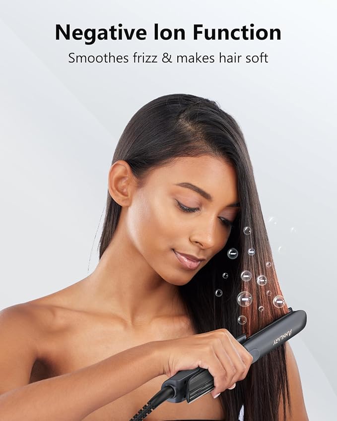 Hair Straightener 1 Inch Flat Iron and Curler 2 in 1 Titanium Ceramic Ionic Dual Voltage Straightener with Heat-Resistant Silicone, for Less Frizz, Shinier & Smoother