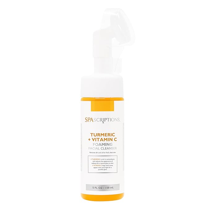 SpaScriptions Turmeric + Vitamin C Foaming Facial Cleanser, pH Balanced, Non Comedogenic, Paraben Free, For All Skin Types, 5 fl oz / 150 mL