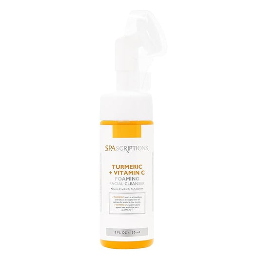 SpaScriptions Turmeric + Vitamin C Foaming Facial Cleanser, pH Balanced, Non Comedogenic, Paraben Free, For All Skin Types, 5 fl oz / 150 mL