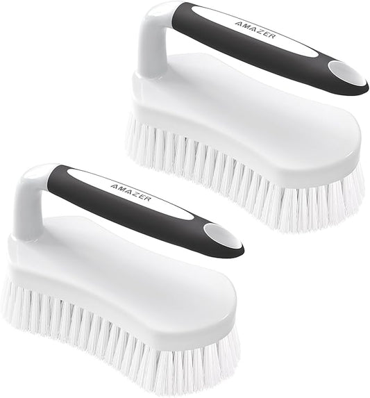 Amazer Scrub Brush for Cleaning Comfort Grip Shower Scrubber Stiff Bristles with Handle Heavy Duty Cleaner Brush for Tub Sink Carpet Floor - Pack of 2 (Black+Black)