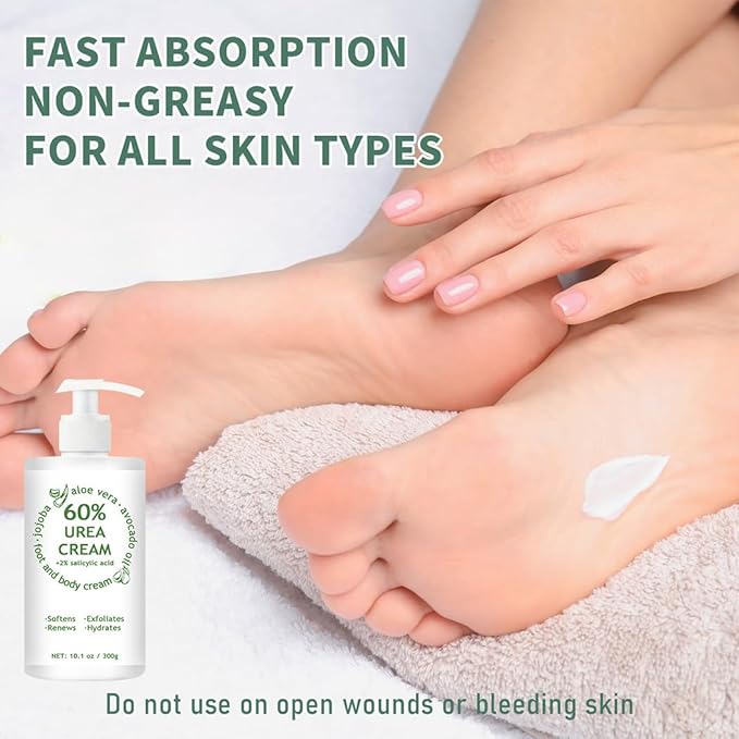 60% Urea Cream Maximum Strength, 10.1 oz - Foot & Hand Cream for Dry Cracked Skin, Callus Remover, with 2% Salicylic Acid - Deep Moisturizer for Cracked Heels, Rough Elbows & Knees - Fast Absorbing