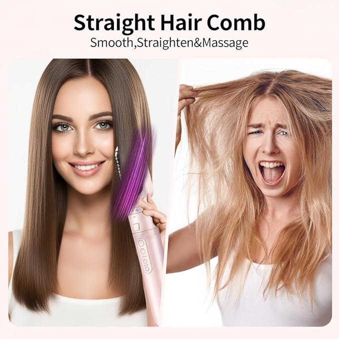 High-Speed 5 in 1 Hair Styler with Auto Curling Iron, Straightener & Volumizing Hot Air Brush |Fast Drying Ionic Blowout, No Heat Damage | Travel & Home Styling Tool (Pink)