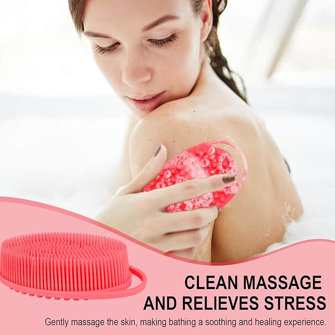 Soft Silicone Body Scrubber, 2 PCS Exfoliating Silicone Loofah, Body Scrubber Shower Brush Exfoliating and Massage 2 in 1, Bath Shower Brush for Cleaning Sensitive Skin Kids Women Men, Lather Well