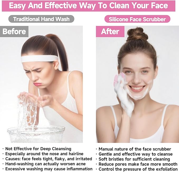 2 PCS Face Scrubber, Soft Silicone Face Exfoliator with Suction Cup for Man and Women Deep Skin Clean, Gentle Facial Cleaning Brush Suitable for All Sensitive Skin (Pink)