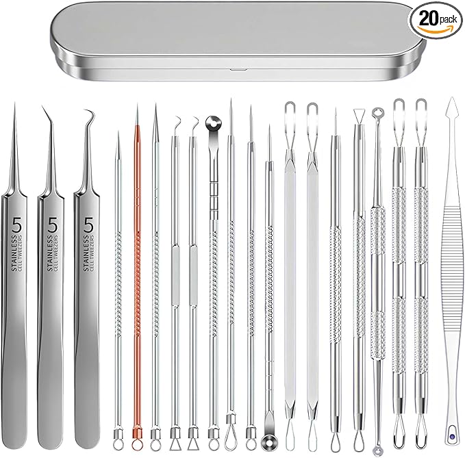 2025 Professional Pimple Popper Tool Kit, 20 PCS Blackhead Remover Tools，Blackhead Remover Comedone Extractor Tools for Removing Zit on Face - Acne Removal Kit with Metal Case (Silver)
