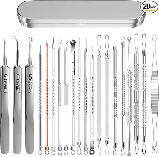 2025 Professional Pimple Popper Tool Kit, 20 PCS Blackhead Remover Tools，Blackhead Remover Comedone Extractor Tools for Removing Zit on Face - Acne Removal Kit with Metal Case (Silver)