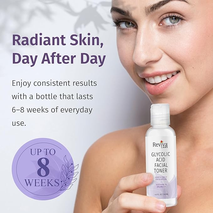 Reviva Labs Glycolic Acid Toner – Gentle Face Exfoliator Non-Stinging & pH-Balanced Toning Solution with 4.2% Glycolic Acid – Hydrating Toner for Face, Leaves Skin Radiant & Refreshed – 4 fl oz