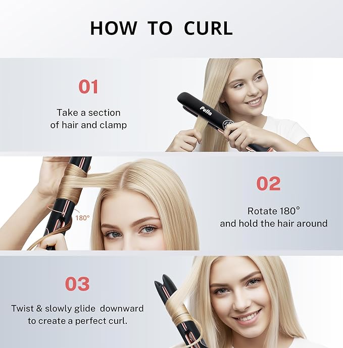 Pulla Hair Straightener - 2 in 1 Professional Hair Straightener and Curler Ceramic Coating Ionic Flat Iron, Dual Voltage for Travel Using, Get Frizz-Free, 500 Degree High Temp, 15s Fast Heat-Up