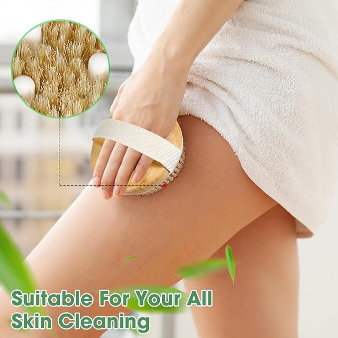 Gejoy 10 Pcs Dry Brushing Body Brush Exfoliating Brush with Massage Nodule Dry Skin Body Scrubber for Shower Bath Back Circulation Improvement Dead Skin Exfoliator (4.3 x 4.3 Inches,Wood Color)