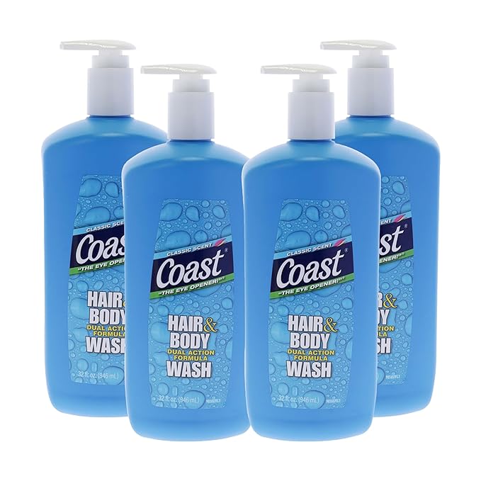 Coast Classic Scent Body Wash - Dual Action Formula Shampoo and Shower Gel - Deep-Cleansing Gel Texture - Hydrating Body Wash - 4 pc