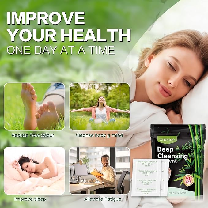 50 Pack Foot PadsNatural Ginger Wormwood Bamboo Vinegar Foot Care Patch for Better Sleep Set Relaxing For You Muscles Kit Message Deep Cleansing Ginger Oil & Bamboo Charcoal Premium