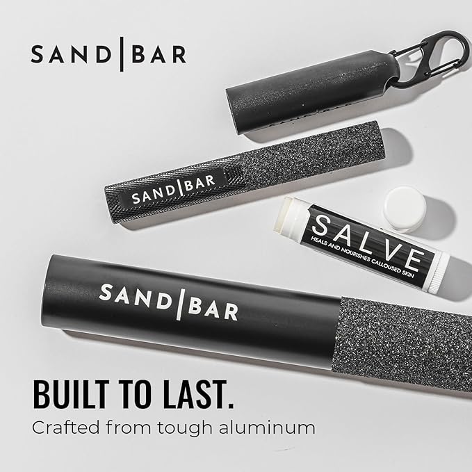 SandBar Ultimate Callus Remover Set - 4" & 8" Files with Moisturizing Salve Balm Stick - Elevating Athletes, Weightlifters & Rock Climbers for Smoother Hands & Feet - Gold (Black) (Flat Black Bundle)